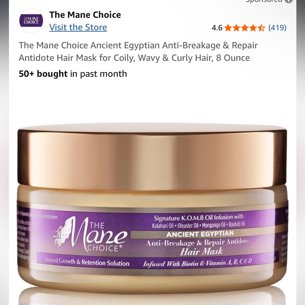 The Mane Choice Ancient Egyptian Hair Mask 8 oz Anti-Breakage Repair Wavy Curly